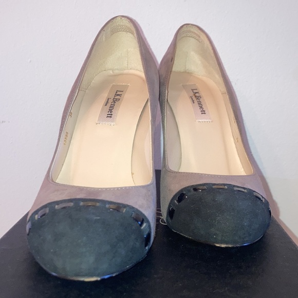 NEW gray suede black cap-toe two-tone LK Bennett Mara heels size 36 - Picture 2 of 10